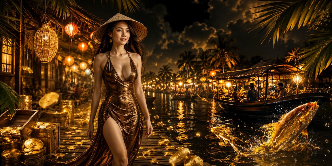 Cảnh thiên nhiên sông Mekong với người dân đánh cá truyền thống và nón lá đặc trưng Việt Nam
